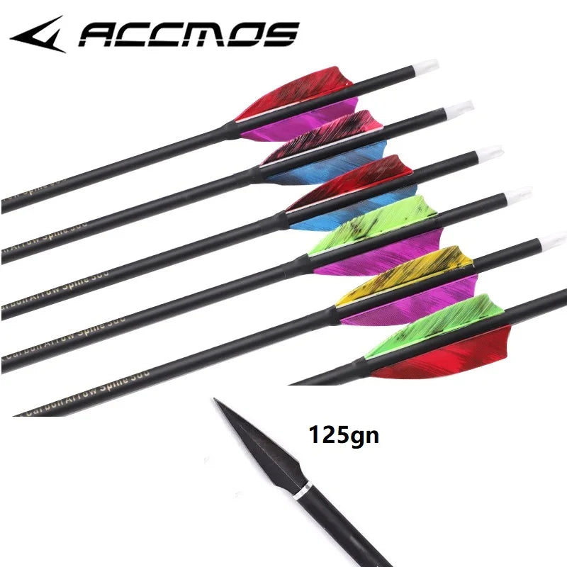 6 ID6 Sp500 Archary Carbon Arrows Turkey Feather 100 125gr Tips