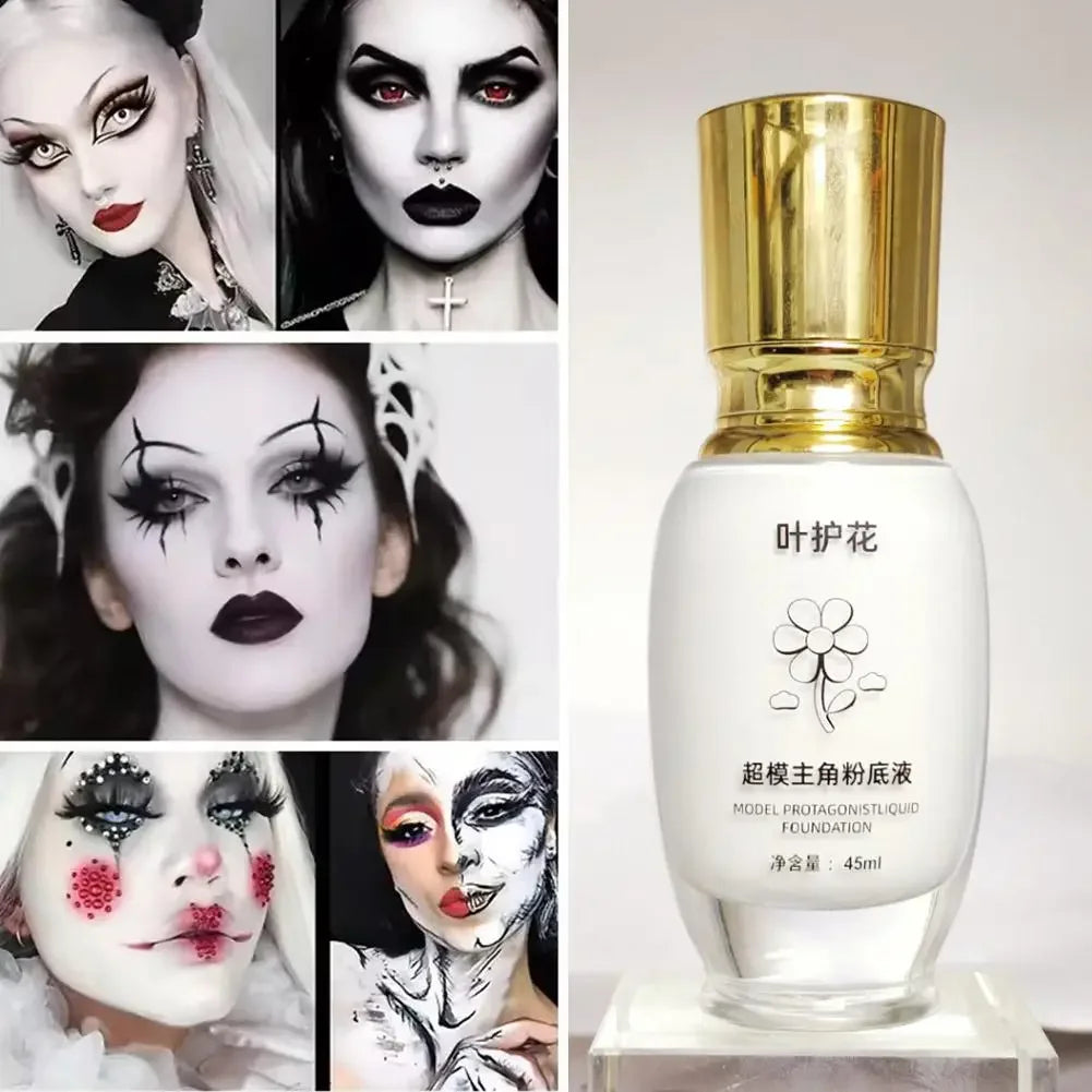 45ML Pure White Liquid Foundation Goth White Foundation Cream Concealer Cosplay Clown Halloween Face Body Paint Zombie Make-Up Peaceful Pleasures Health and Wellness