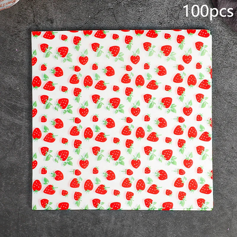 100Pcs Greaseproof Wax Paper Sheets | 7 Colors for BBQ & Picnic Food Wrapping Paper Peaceful Pleasures Health and Wellness strawberry 100pcs