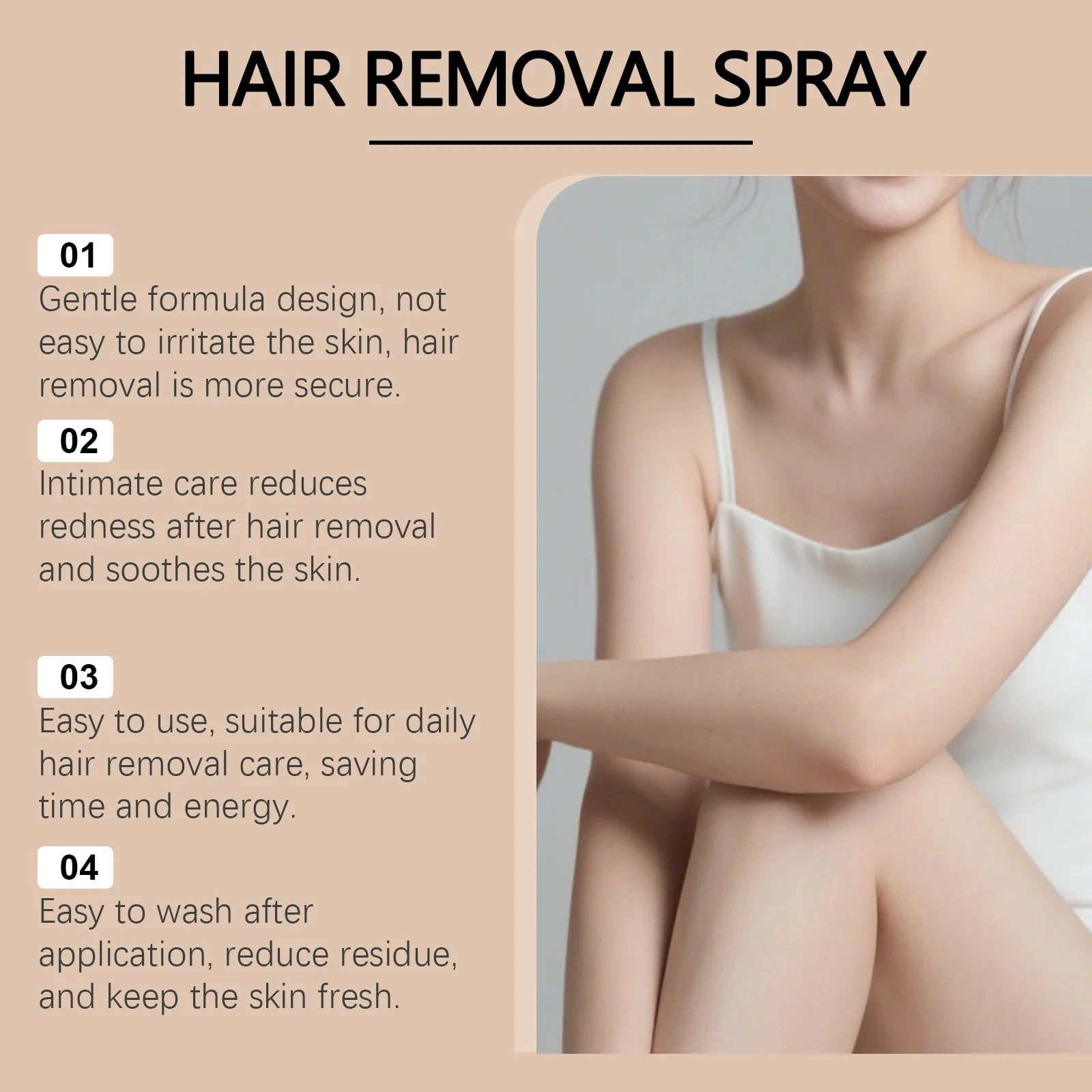 Painless Hair Removal Spray Full-Body Hair Growth Inhibition Soothing Redness Smoothing Soft Hydrating Gentle Hair Removal Spray Peaceful Pleasures Health and Wellness