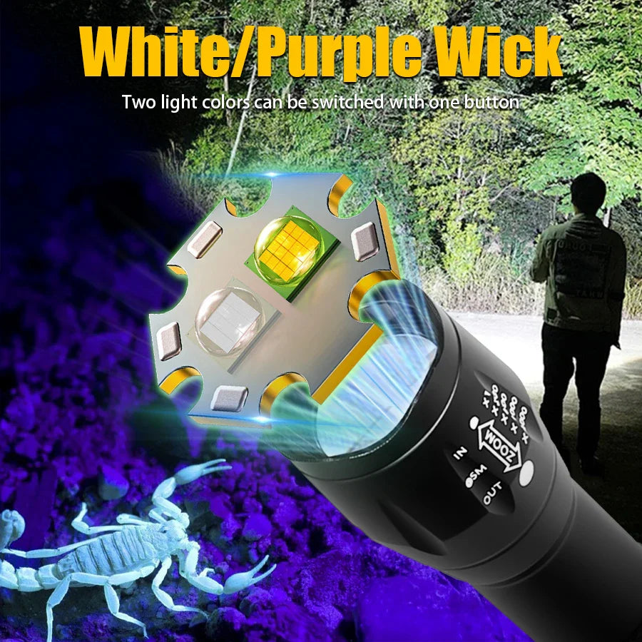 USB Rechargeable Dual Light Flashlight – White & UV 395nm Torch
