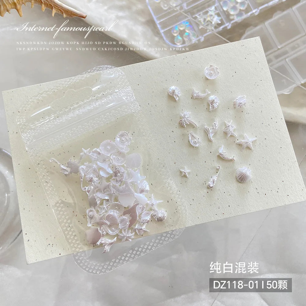 Ocean Aurora Shell Nail Charms | 3D Resin Starfish & Conch DIY Set