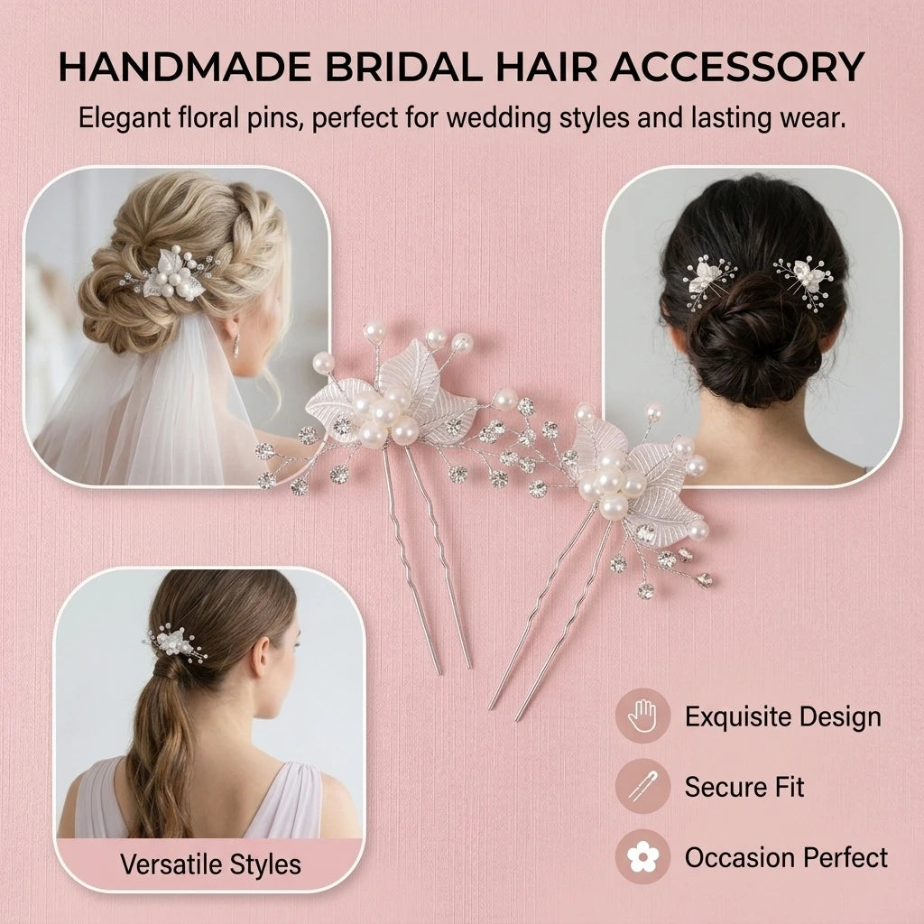 Bridal Pearl Rhinestone Flower Hairpin White Wedding Accessory Peaceful Pleasures Health and Wellness