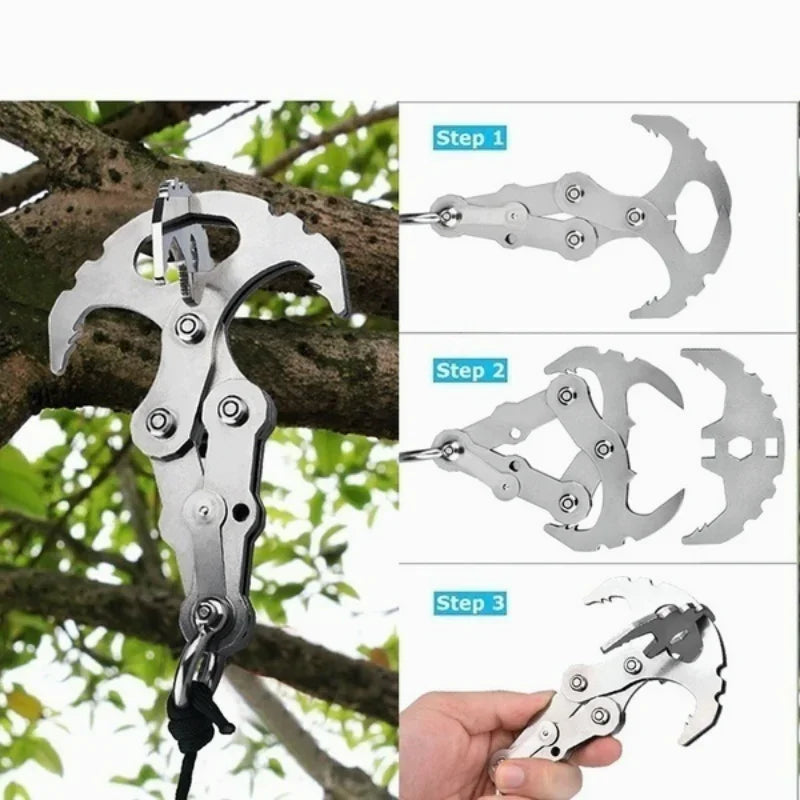 Folding Stainless Steel Gravity Hook | Camping Climbing Gear Folding Gravity Hook Peaceful Pleasures Health and Wellness