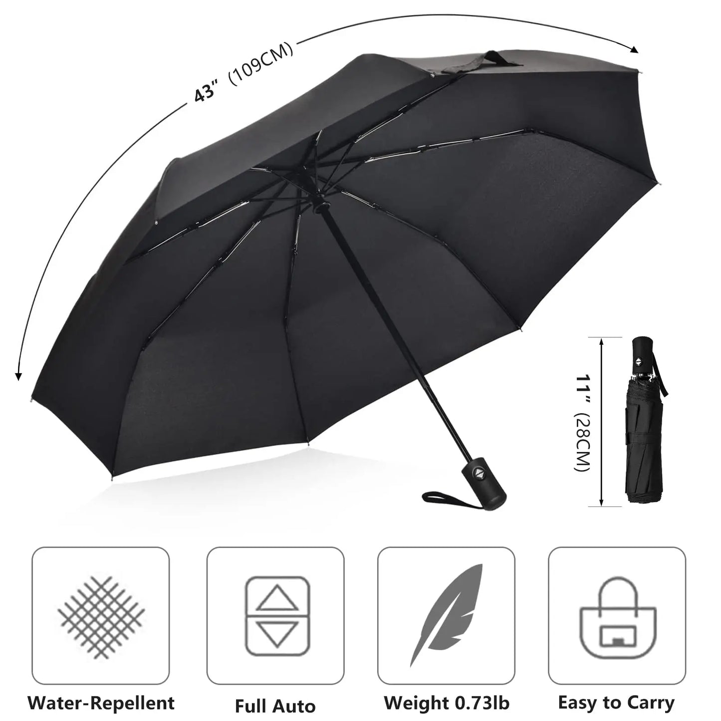 12-Rib Auto Folding Umbrella – UV Blocking & Windproof