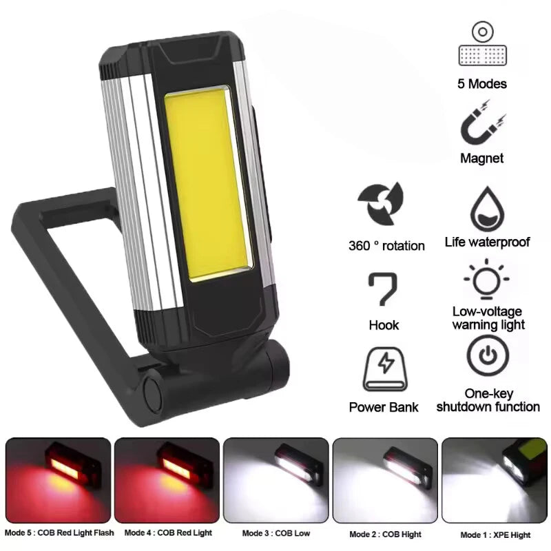 2026 New Magnetic COB Work Light Type-C USB Rechargeable LED Flashlight Portable Camping Lantern with Power Bank Function Peaceful Pleasures Health and Wellness