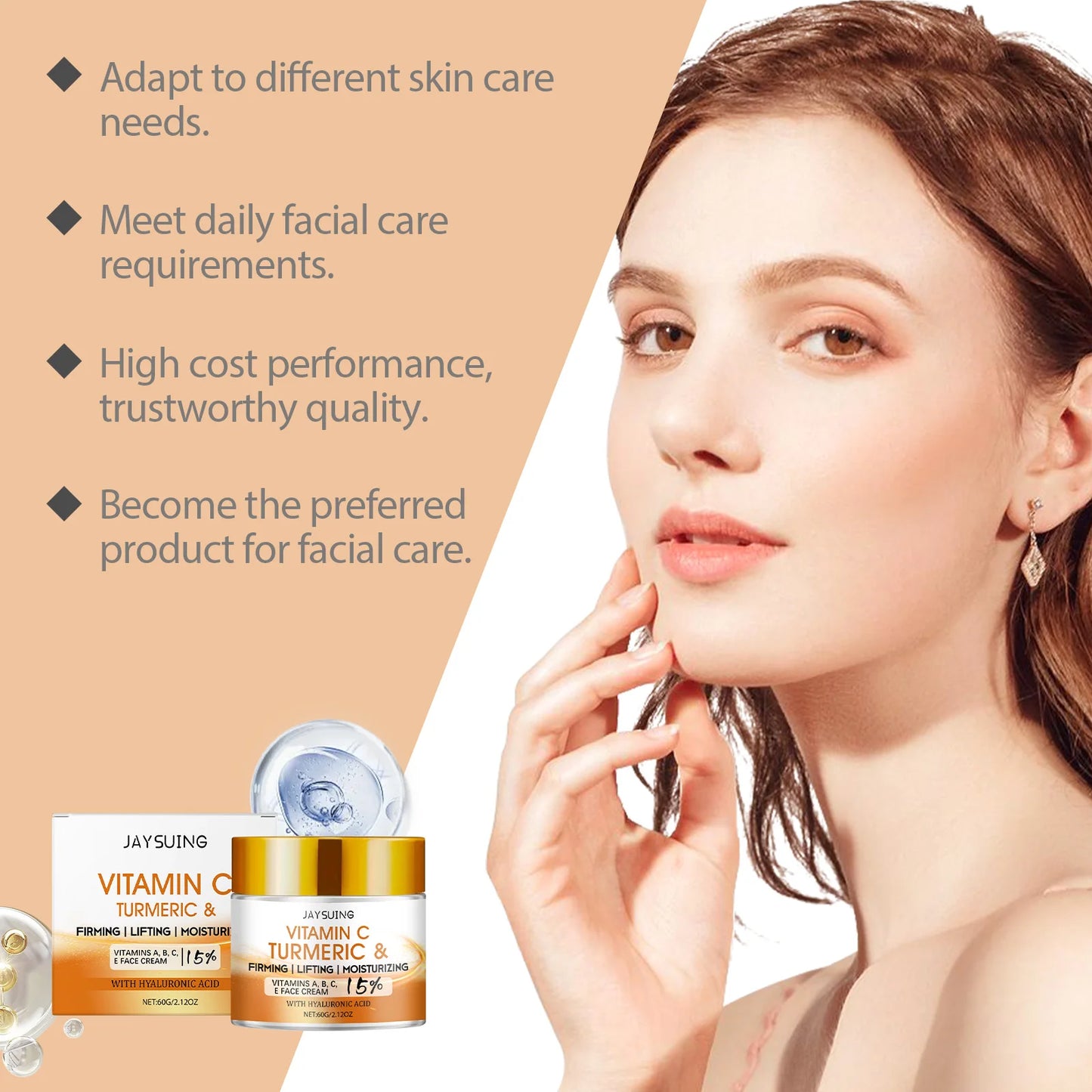Turmeric Face Cream 15% Vitamin C Anti-Aging Firming Tightening Repair Skin Fights Acne Brightening Hyaluronic Acid Moisturizer Peaceful Pleasures Health and Wellness