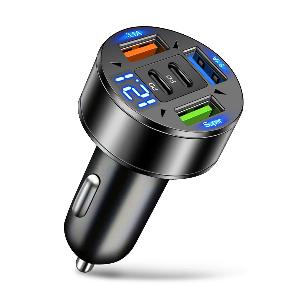 250W 5-Port USB-C Car Charger | PD QC3.0 Fast Charging