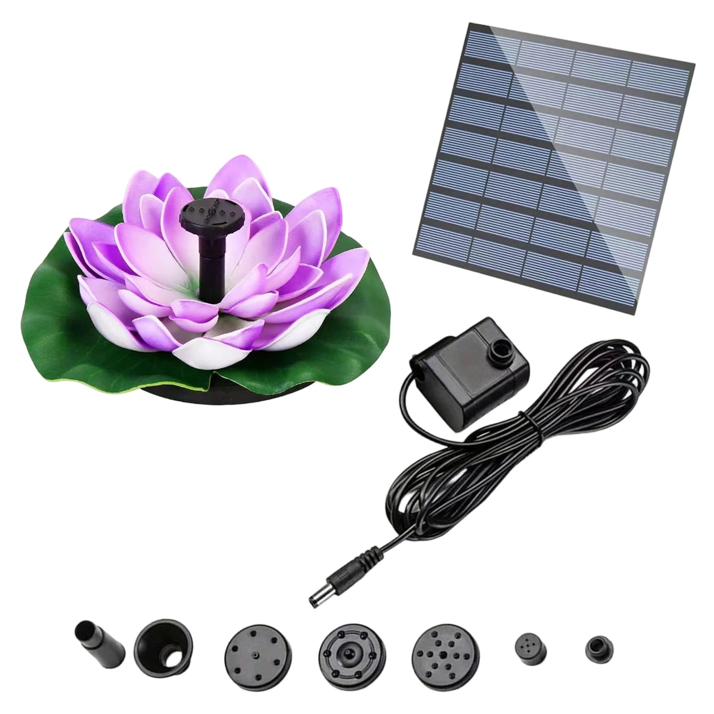 Lotus Solar Bird Bath Fountains with 6 Nozzles Solar Fountain Water Pump Easy Install for Garden Pond Pool Fish Tank and Outdoor Peaceful Pleasures Health and Wellness Purple