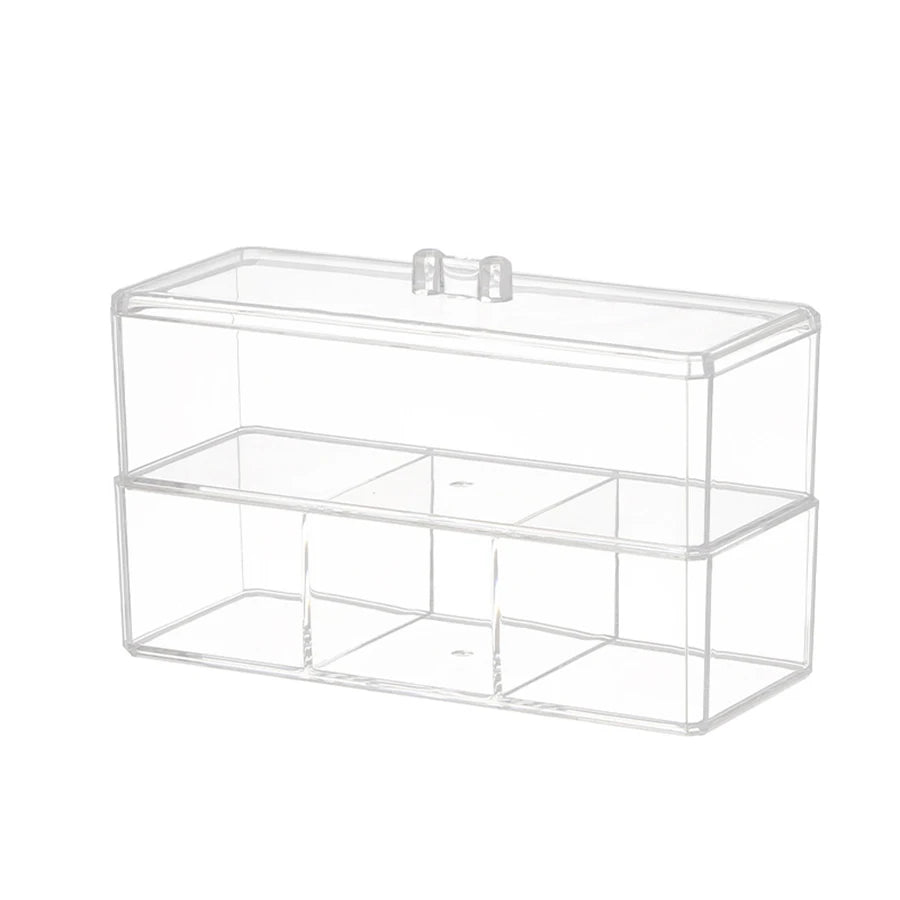 Clear 3-Compartment Bathroom Organizer – Cotton Ball, Swab & Vanity Makeup Storage Container
