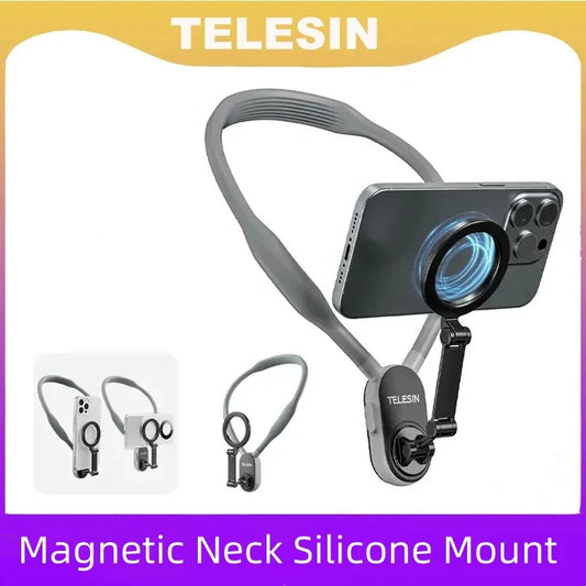TELESIN Silicone Magnetic Quick Release Neck Mount Hold for IPhone 15 14 13 12 11 10 SAMSUNG HUAWEI XIAOMI Phone Accessories Peaceful Pleasures Health and Wellness