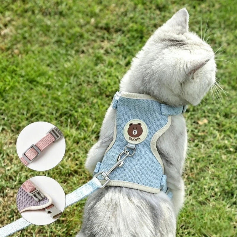 Cat Dog Harness with Lead Leash Adjustable Vest Mesh Breathable Adjustable Chest Harness Outdoor Walking Cat Pet Supplies Peaceful Pleasures Health and Wellness