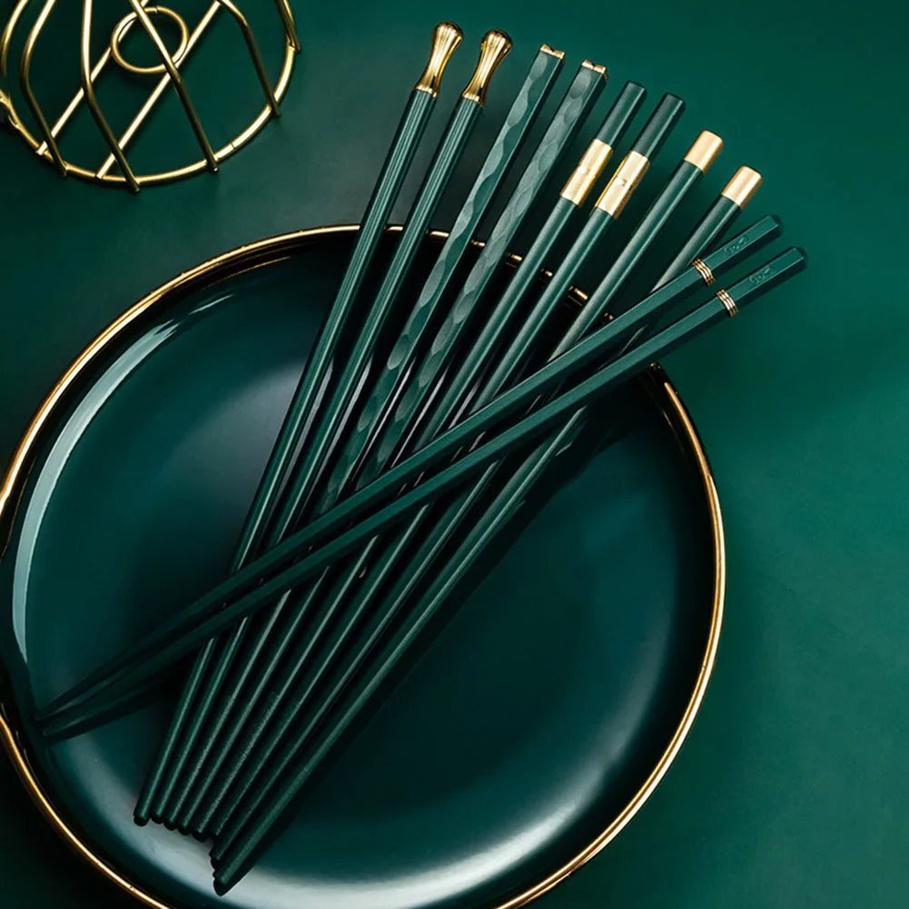 Premium Alloy Chopsticks Set – 5 Pairs, Non-Slip & Reusable