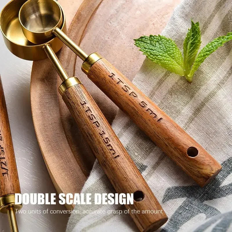 4-Piece Stainless Steel Measuring Cup Set with Walnut Wooden Handles | Gold, Rose Gold & Silver
