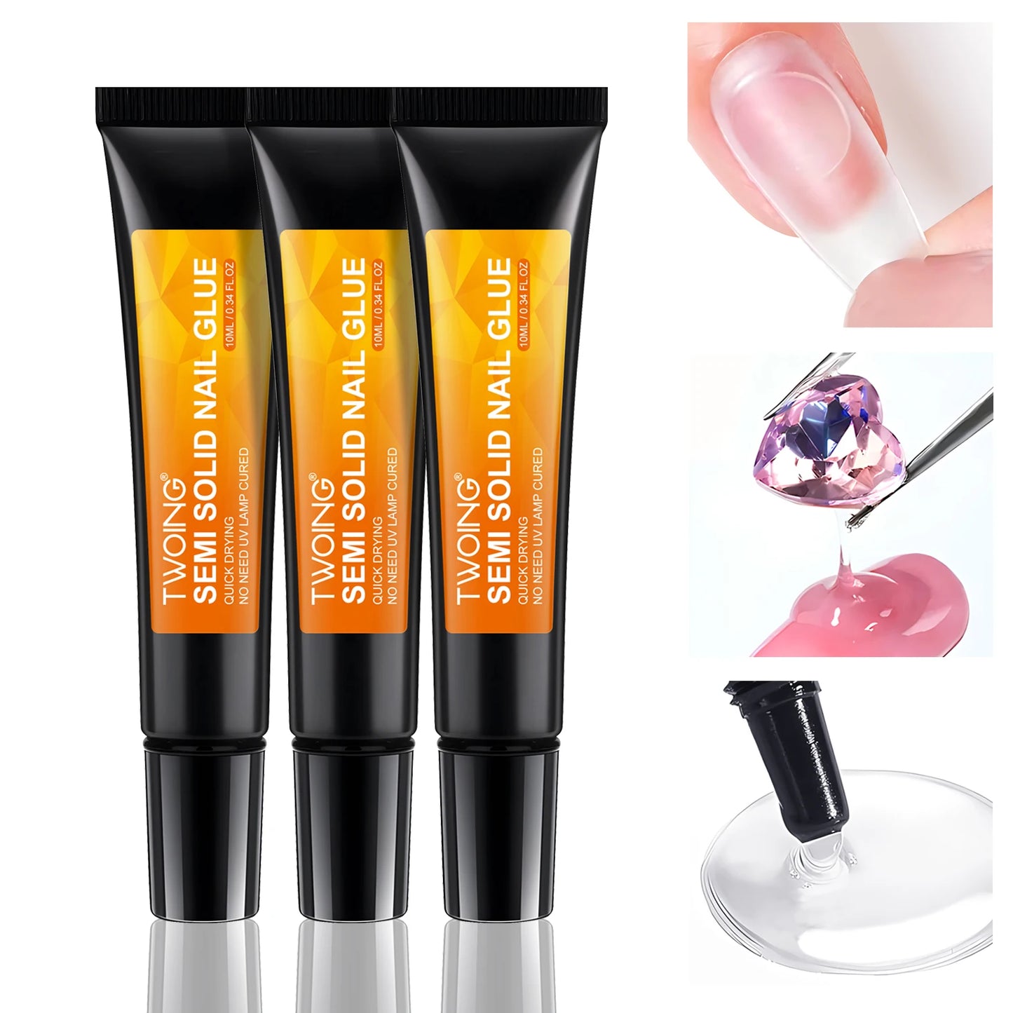3pcs Quick-Dry Nail Glue，Semi solid Super Strong Adhesive For Press-On Nail&Rhinestones，Waterproof Long-Lasting No need UV Cured Peaceful Pleasures Health and Wellness