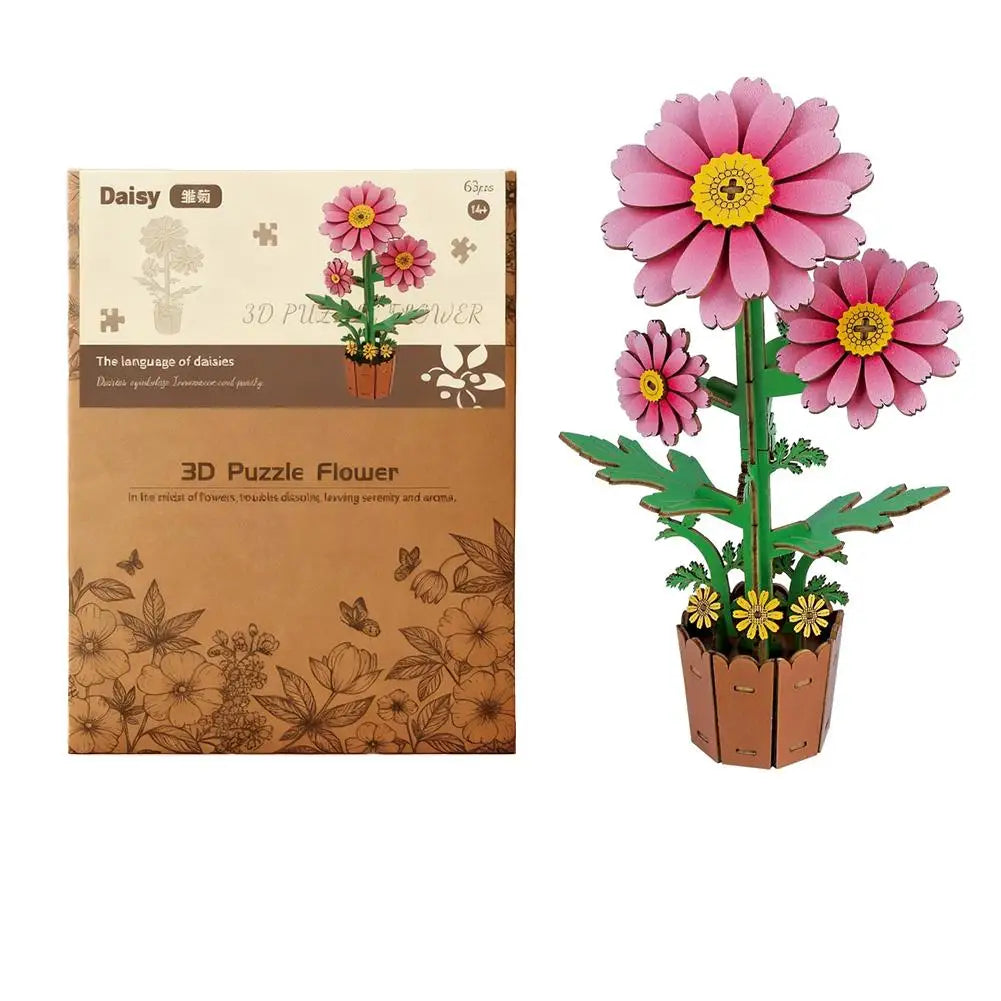 3D Wooden Flower Puzzle Kit for DIY Home Decoration Peaceful Pleasures Health and Wellness daisy