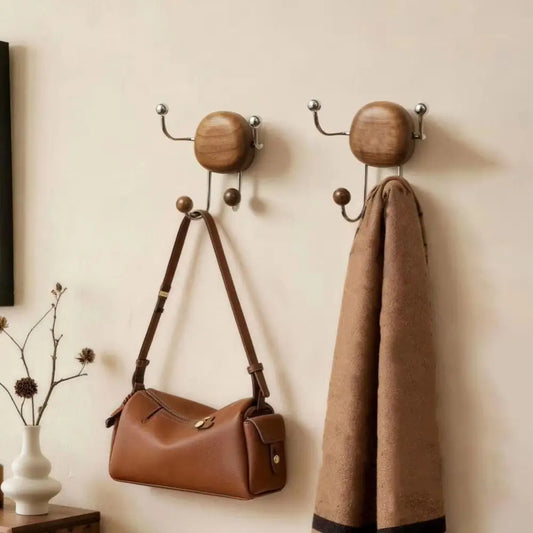 Wood & Steel Suction Cup Wall Hook Rack – No-Drill Organizer Wall Hook Rack Oasis Select