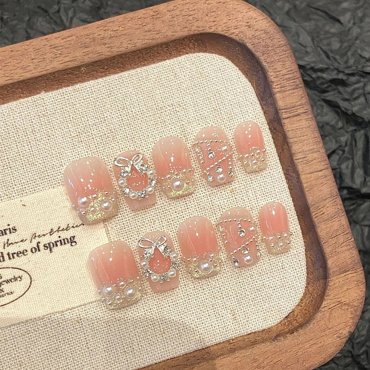 Handmade Press on Nails Sweet Bowknot Pearl Decor French Fake Nails for Women Girl Wearable Shiny Cat Eye Bride False Nail Tips Peaceful Pleasures Health and Wellness XS 3