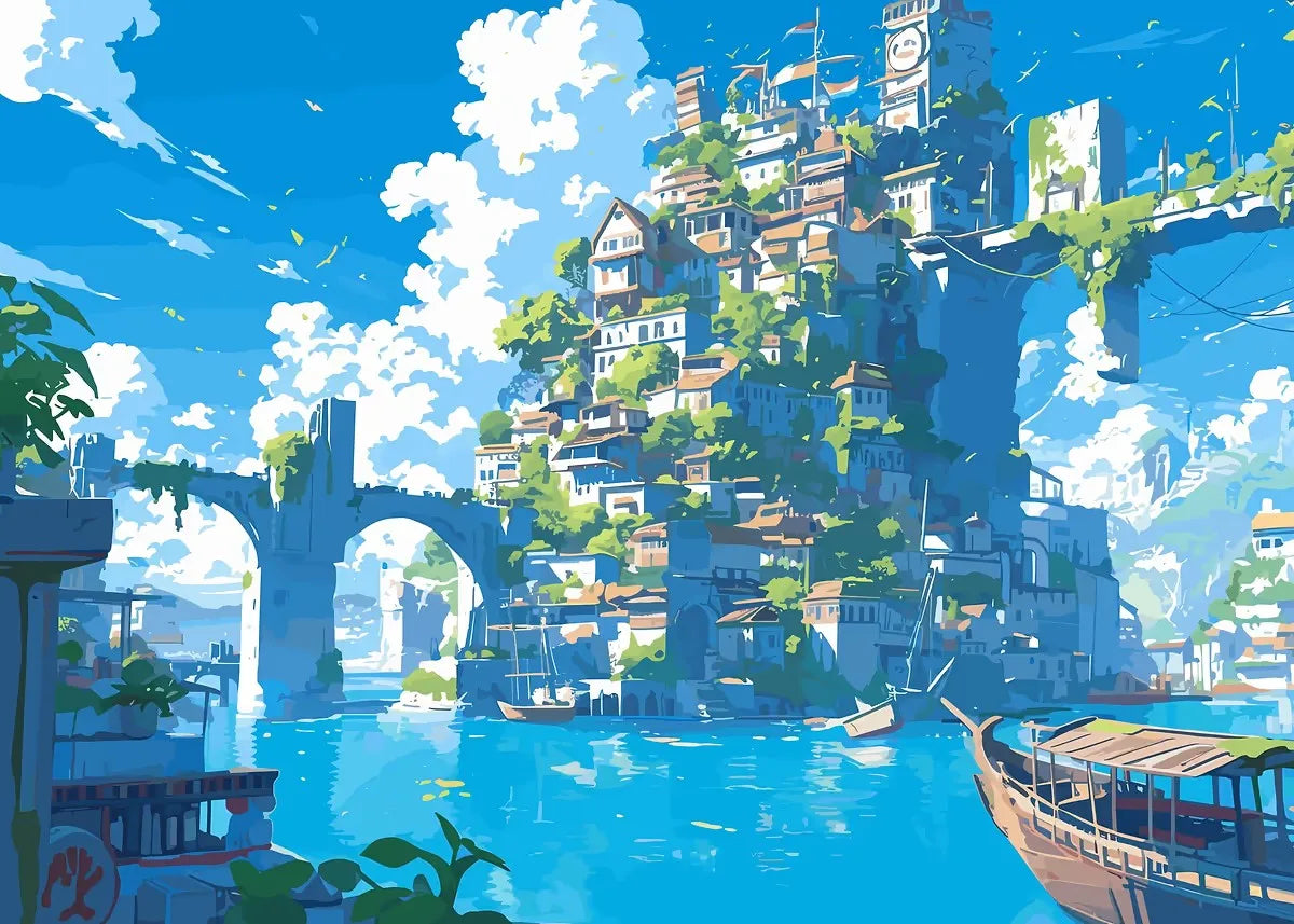 Aestheticism Anime Scenes Posters Sakura Tram Train Ocean View Landscape Prints Canvas Painting Wall Art Picture for Home Decor Peaceful Pleasures Health and Wellness