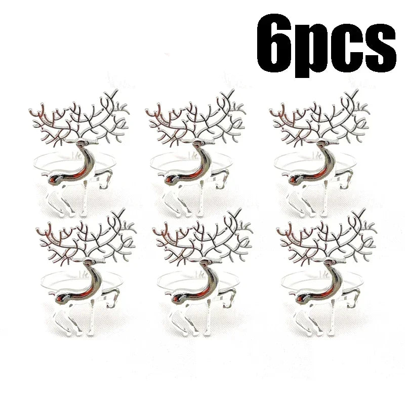 Gold Elk Christmas Napkin Rings Set 6/12/24 | Holiday Table Decor
