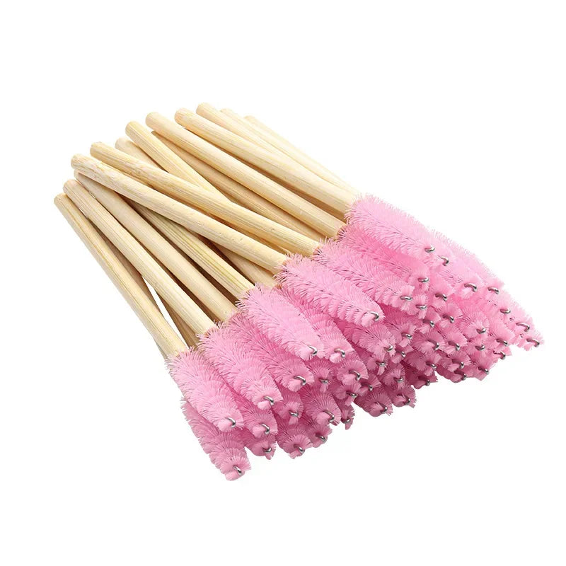 50pcs Disposable Silicone Eyelash Brushes, Eyebrow Extension Mascara Wands Applicator, Women Makeup Tools with Bamboo Handle Peaceful Pleasures Health and Wellness