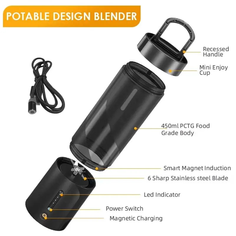 Powerful Electric Juicer Personal Travel Sized 16oz Portable Blender 6 Sharp Blades Mini Blender Saftmixer Peaceful Pleasures Health and Wellness