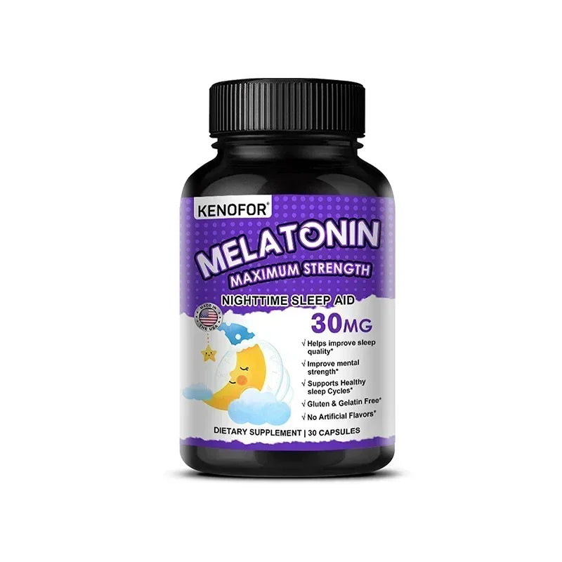Melatonin Capsules 30mg - Promote Falling Asleep Quickly, Calm The Mind, Natural Sleep Aid Supplement Peaceful Pleasures Health and Wellness 30 count-1 bottle
