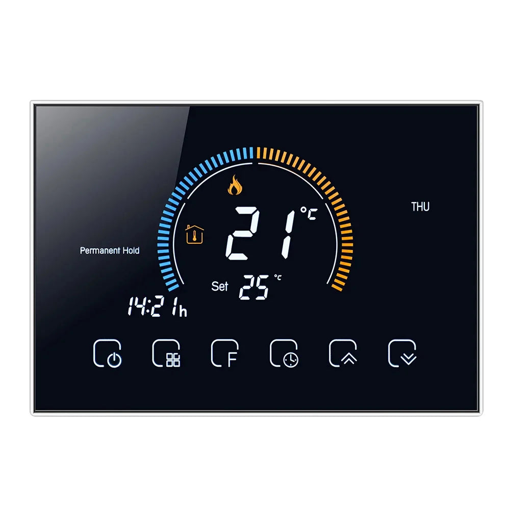 TUYA Wi-Fi Smart Large Colorful Screen Room Programmable Air Thermostat WIFI for Switch Heating Cooler Bridge Voice Alexa Peaceful Pleasures Health and Wellness Black BHT8000GA(WITH WIFI)