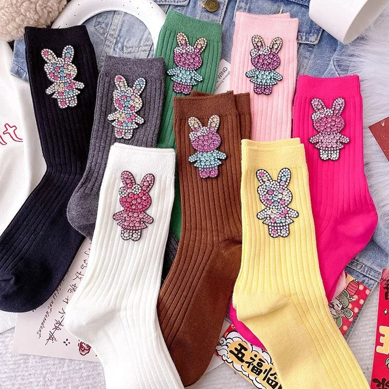Diamond Cartoon Rabbit Decorative Socks, Fashionable Diamond Sparkling Women's Socks, Comfortable And Breathable Christmas Socks Peaceful Pleasures Health and Wellness