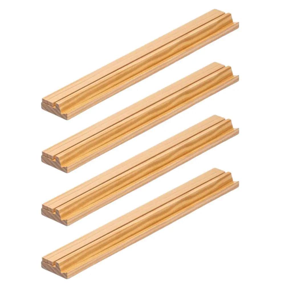 4Pcs Wooden Mahjong Racks With Pushers Non Slip Portable Mahjong Tile Holders for Family Home Travel Camping Game Night Peaceful Pleasures Health and Wellness 4PCS