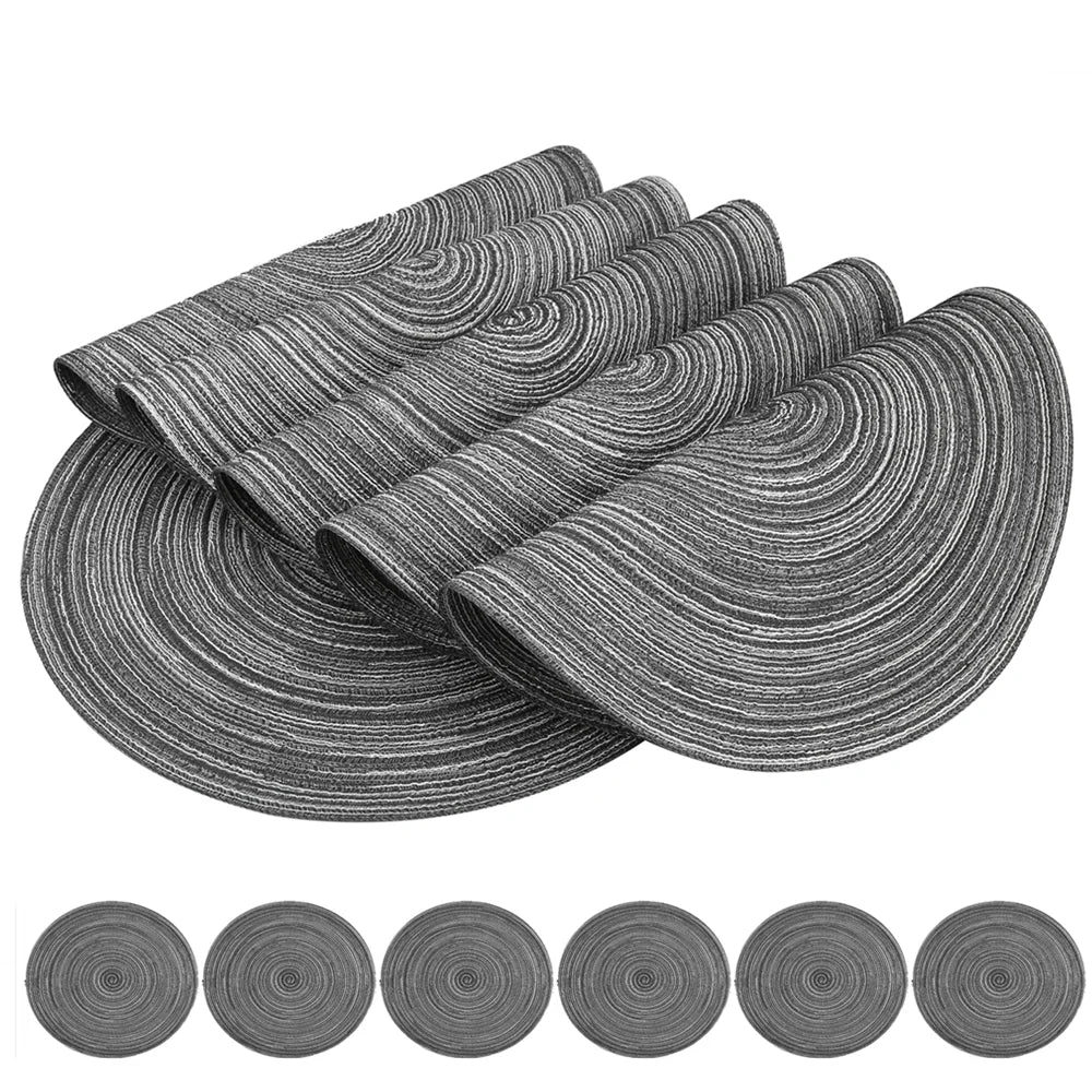Round Braided Set of 6 Washable Round Placemats for Christmas Kitchen Wedding Dining Table 34cm Woven Heat Resistant Place Mats Peaceful Pleasures Health and Wellness GRAY 1 set Round