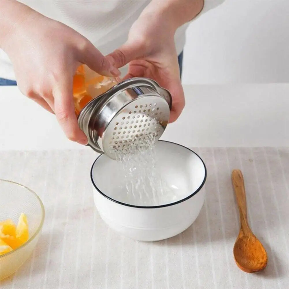 Stainless Steel Food Can Strainer Sieve Tuna Press Lids Oil Drainer Remover Vegetable And Fruit Can Strainer Kitchen Acceesories Peaceful Pleasures Health and Wellness
