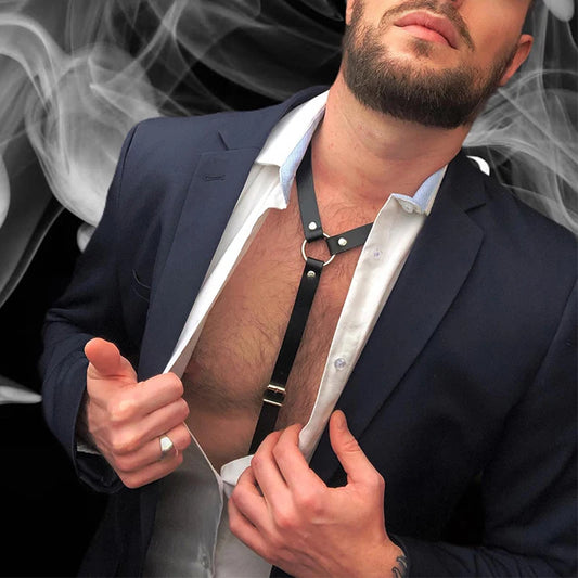 Sissy Men Faux Leather Suspenders Sexy Men's Suits Decor Temptation Peaceful Pleasures Health and Wellness Chest harness A Adjustable
