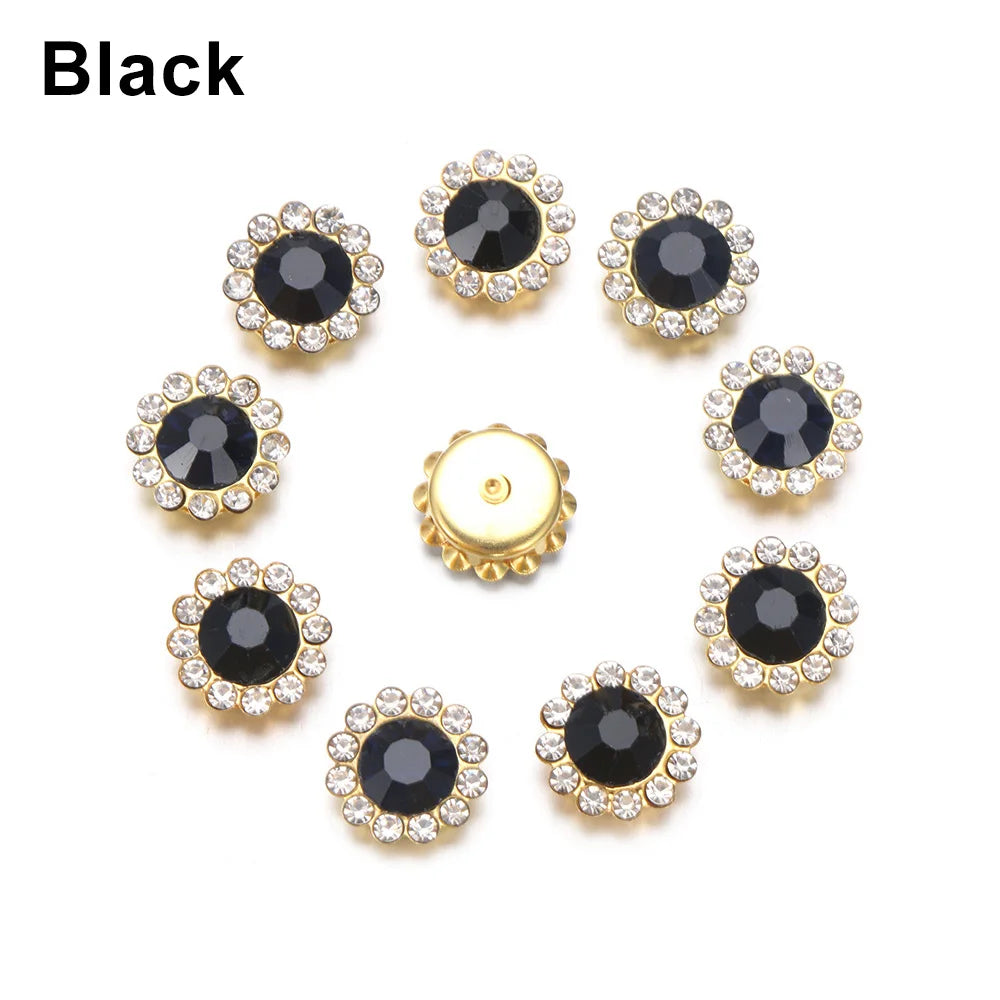 10PCS Pearl Flower Rhinestone Buttons | Crystal Sewing Embellishments