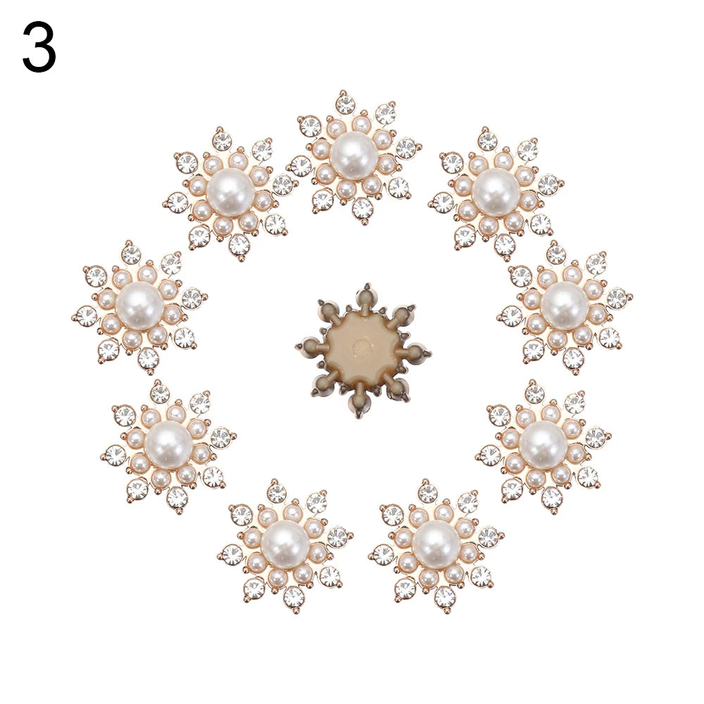 10PCS Pearl Flower Rhinestone Buttons | Crystal Sewing Embellishments