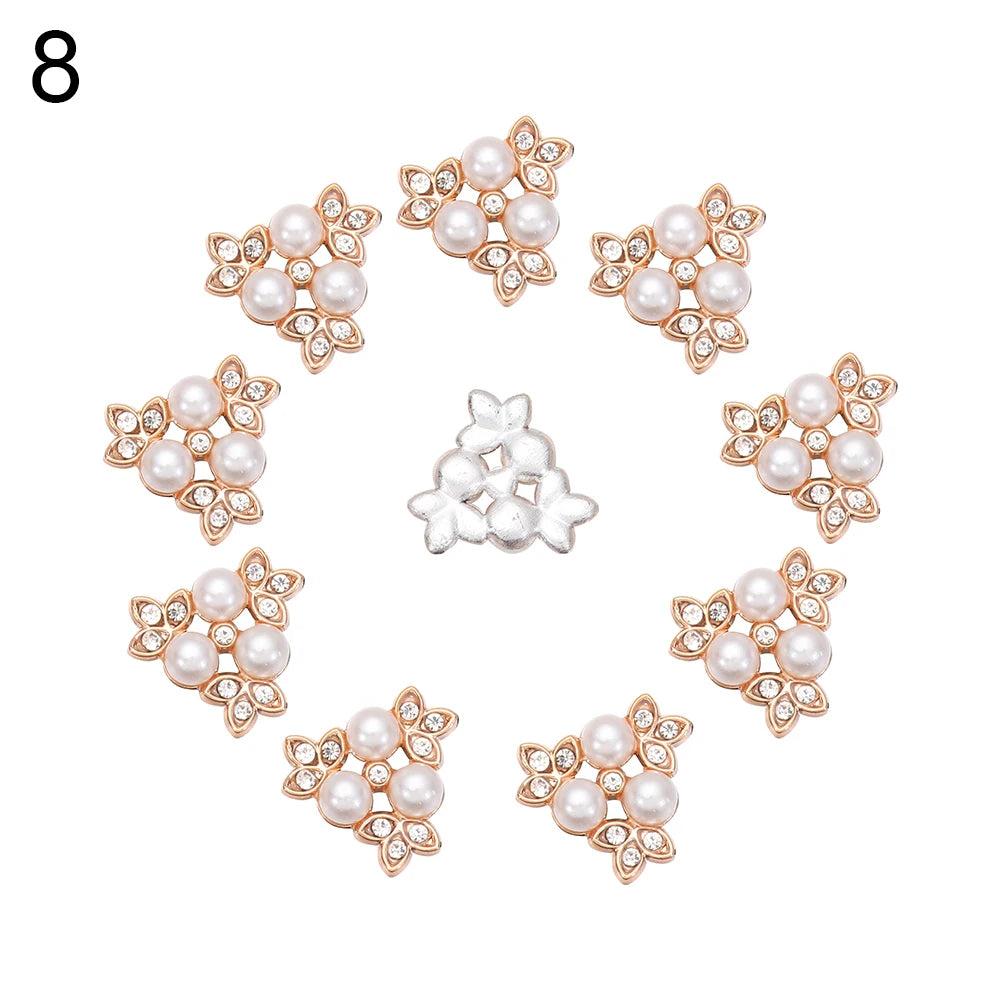 10PCS Pearl Flower Rhinestone Buttons | Crystal Sewing Embellishments