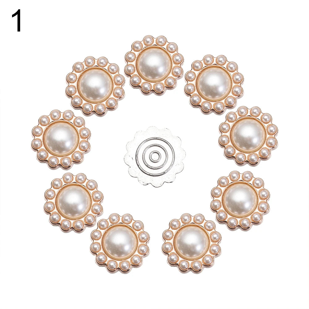 10PCS Pearl Flower Rhinestone Buttons | Crystal Sewing Embellishments