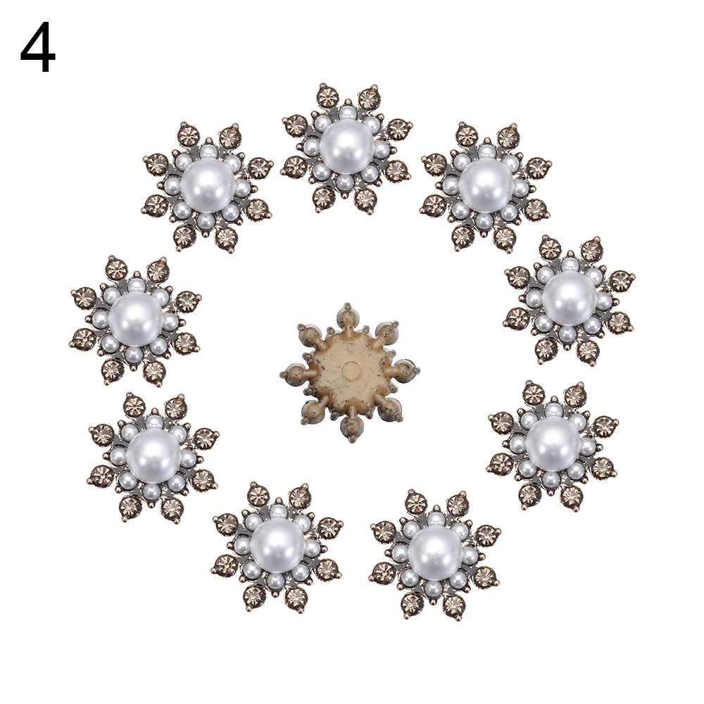 10PCS Pearl Flower Rhinestone Buttons | Crystal Sewing Embellishments