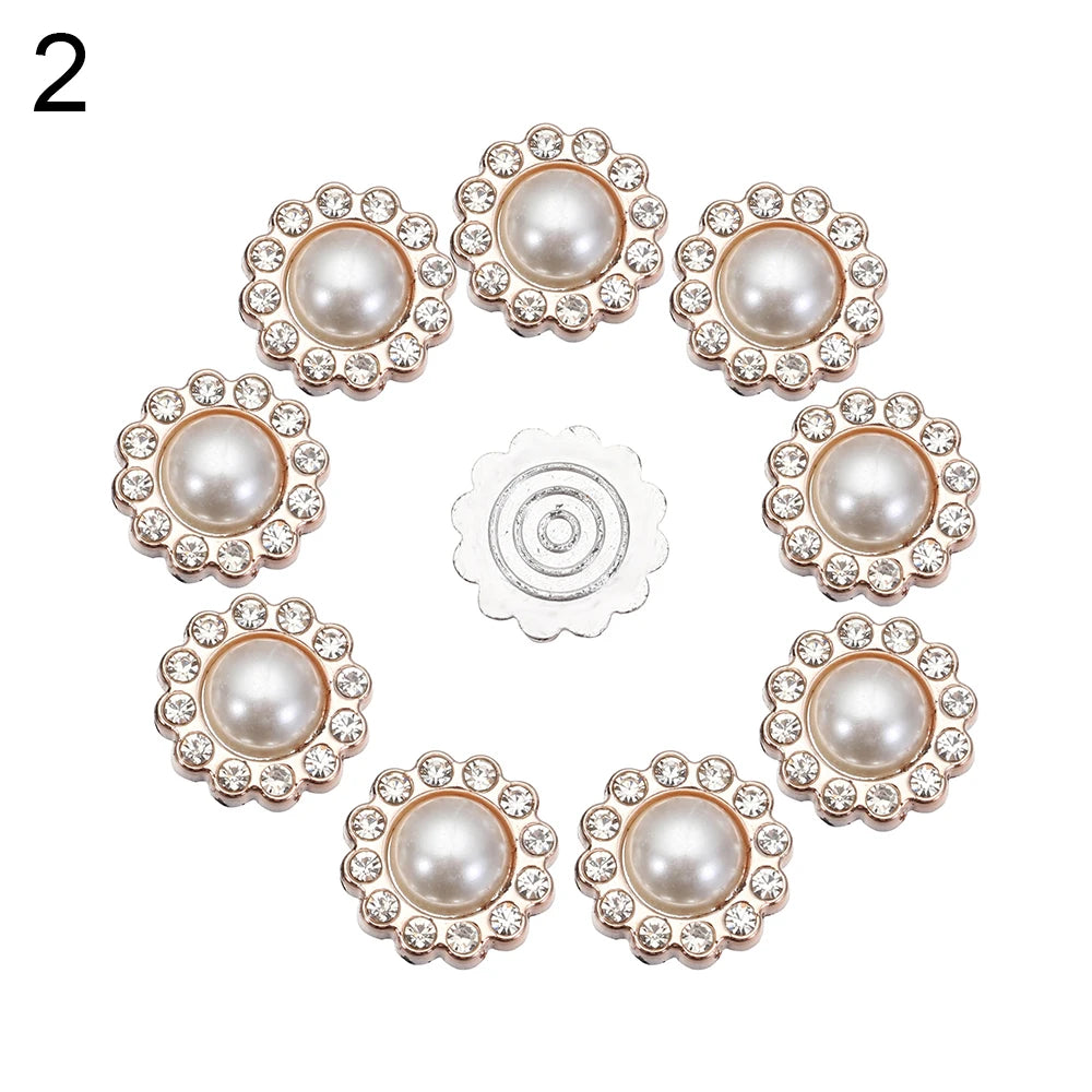 10PCS Pearl Flower Rhinestone Buttons | Crystal Sewing Embellishments