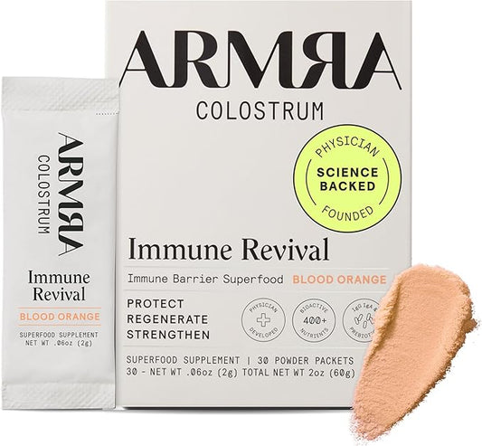 ARMRA Colostrum™ Premium Powder, Grass Fed, Gut Health Bloating Immunity Skin & Hair, Contains 400+ Bioactive Nutrients, Potent Bioavailable, Keto, Gluten & Fat Free (Blood Orange | 30 Servings)
