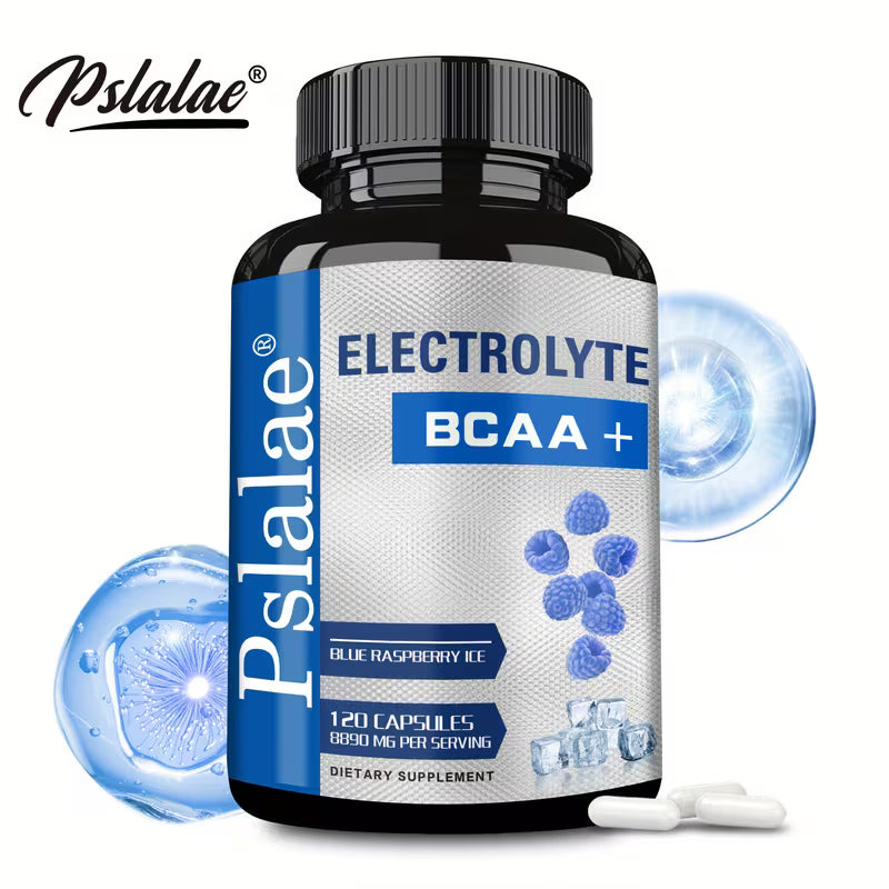 Electrolyte BCAA+ Blue Raspberry – L-Valine, L-Isoleucine, Muscle Support – 120 Capsules Peaceful Pleasures