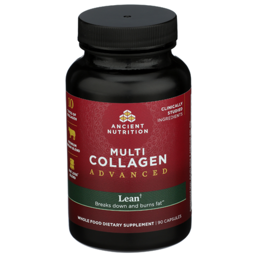 Bottle of Ancient Nutrition Multi Collagen Advanced supplement on a white background