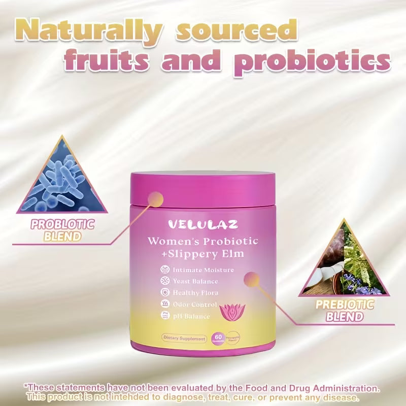 Women's Probiotic + Slippery Elm Gummies – 60 Count, Hawaiian Pineapple Peaceful Pleasures