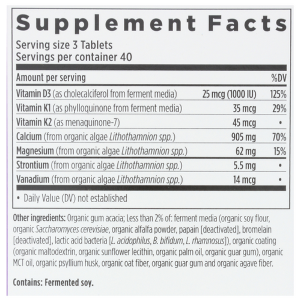 Supplement facts label with detailed nutritional information on a white background