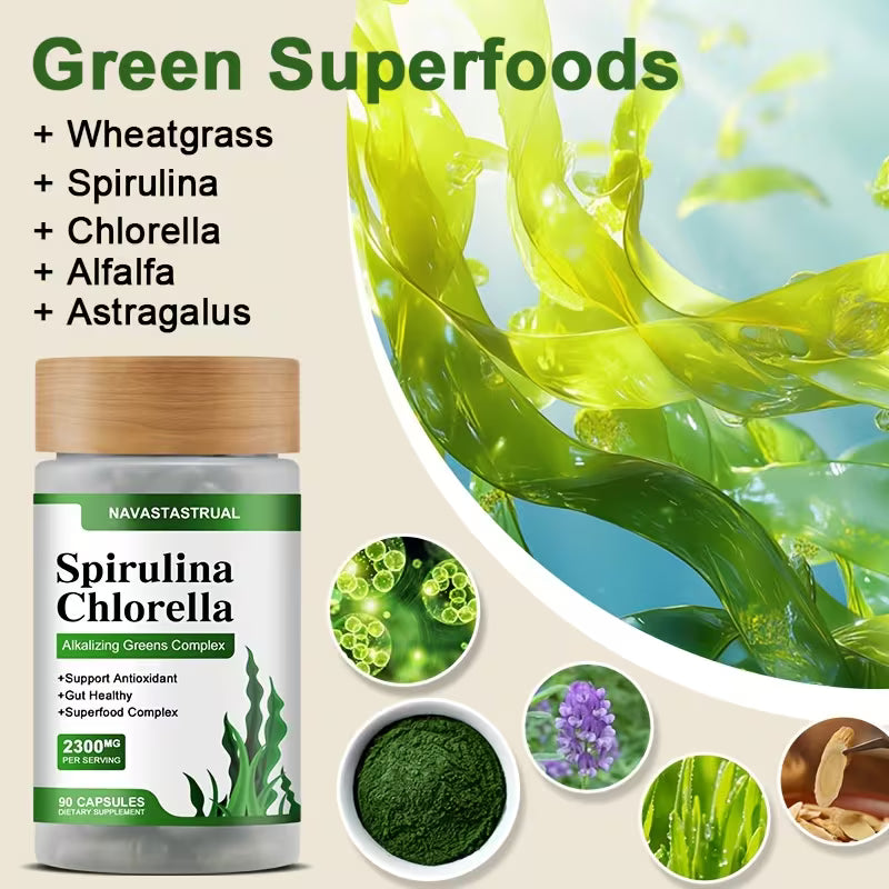 Spirulina & Chlorella 2300mg – 90 Capsules Peaceful Pleasures