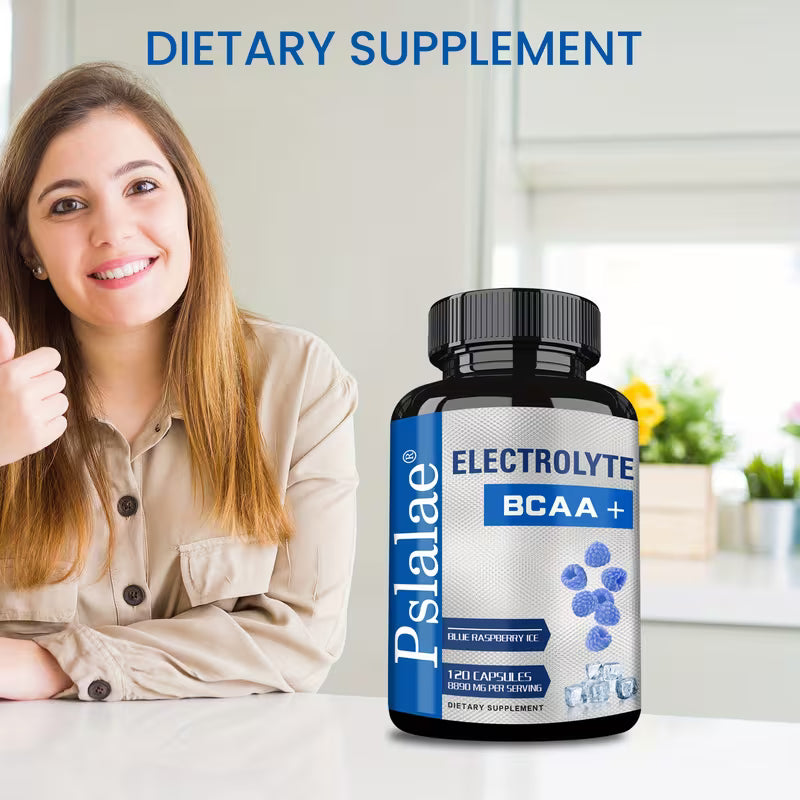 Electrolyte BCAA+ Blue Raspberry – L-Valine, L-Isoleucine, Muscle Support – 120 Capsules Peaceful Pleasures