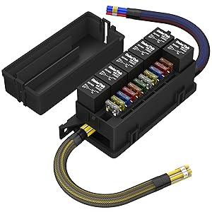 12V Pre-Wired Fuse Relay Box – 6 Relays & 11-Way ATC/ATO for Auto Car Marine Peaceful Pleasures Health and Wellness