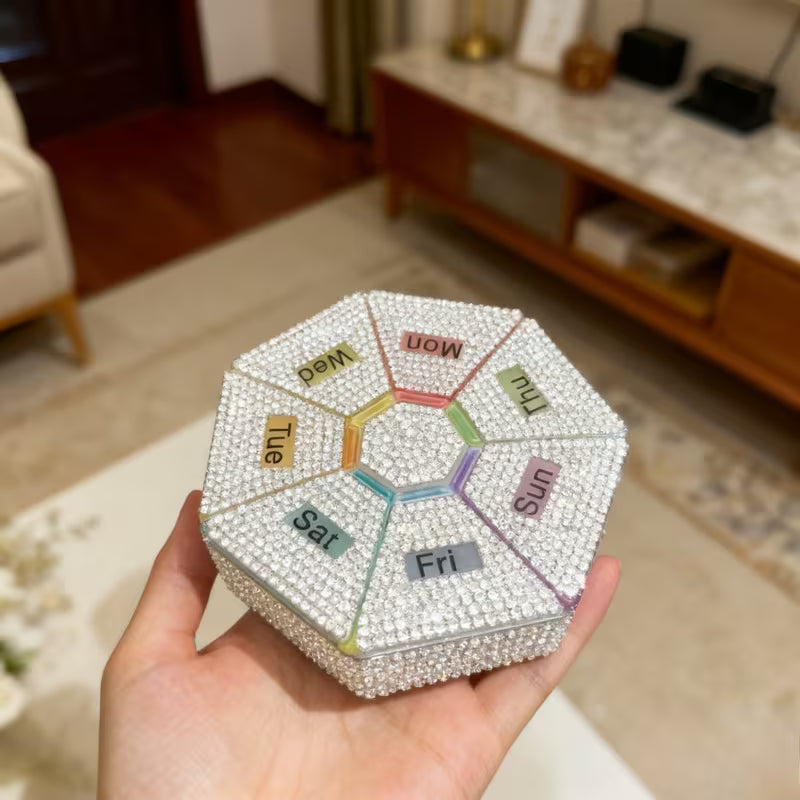 Heptagonal 7-Grid Weekly Pill Organizer | Portable Travel Medicine Box Peaceful Pleasures
