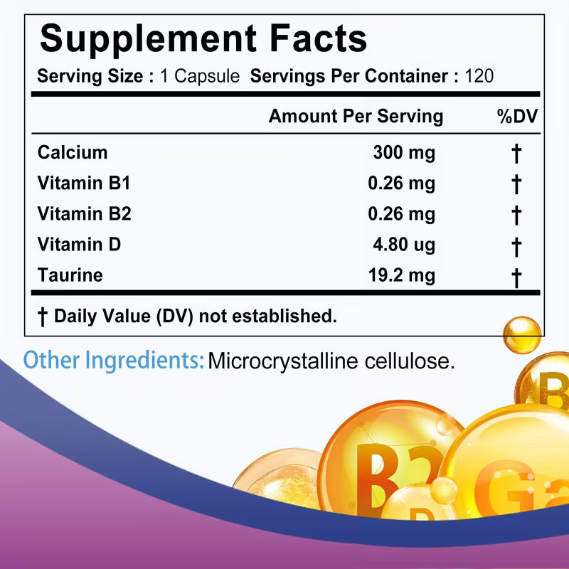 Calcium & Vitamin D with B1, B2 & Taurine – 120 Capsules Peaceful Pleasures