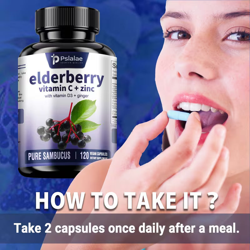 Elderberry with Vitamin C, D3, Ginger Root – 120ct Peaceful Pleasures